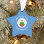 Bulgaria Angel Hanukkah Flag Personalized Ornament<br><div class="desc">An angel dressed in the flag of Bulgaria on an star shaped ornament with a Hanukkah theme. The Bulgarian angel flies in a white circle of squiggly squares. The background is blue squiggly squares. Designed for Hanukkah decor for families of multiple religions. Add a name to personalize. Add the year...</div>