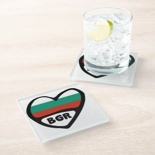 Bulgaria Country Code Flag Heart, BGR Glass Coaster