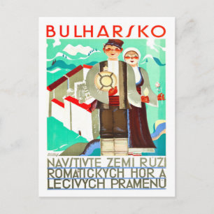 Bulgaria, couple in folk costumes, vintage postcard