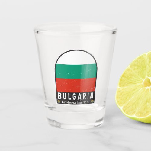 Bulgaria Flag Emblem Distressed Vintage Shot Glass