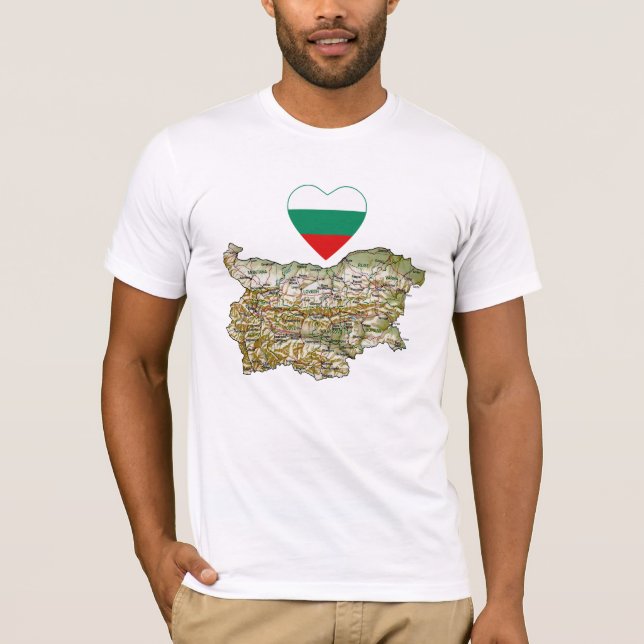 Bulgaria Flag Heart and Map T-Shirt (Front)
