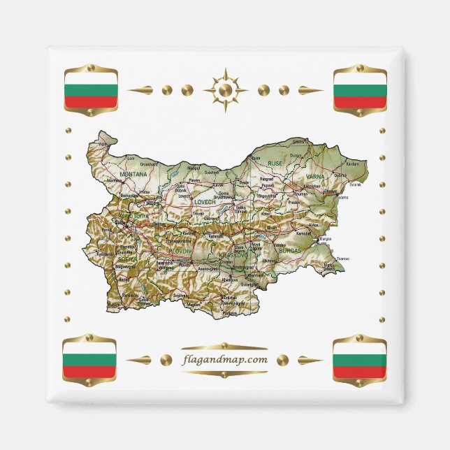 Bulgaria Map + Flags Magnet (Front)