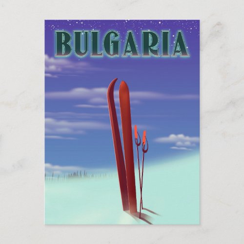 Bulgaria ski travel poster postcard