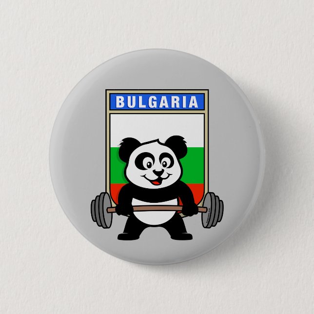 Bulgaria Weightlifting Panda Pinback Button (Front)