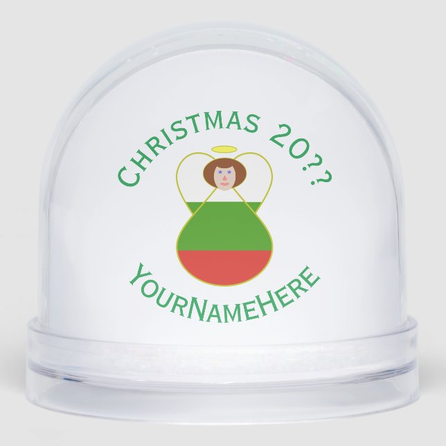Bulgarian Angel Christmas Flag Personalized  Snow Globe (Front)