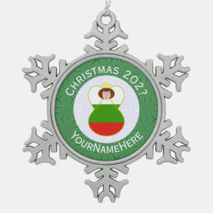 Bulgarian Angel Christmas Flag Personalized Snowflake Pewter Christmas Ornament