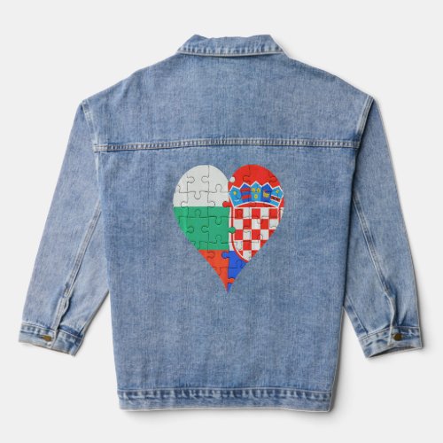 Bulgarian Croatian Flag Heart  Denim Jacket