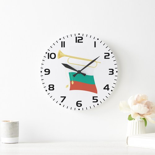 Bulgarian Flag And Bugle Large Clock