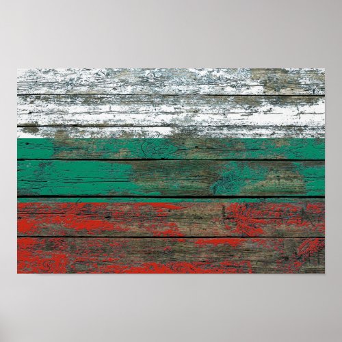 Bulgarian Flag on Rough Wood Boards Effect Poster