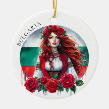Bulgarian Flag Tradition Folklore Woman Red Roses 