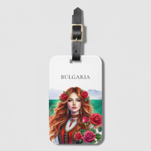 Bulgarian Flag Tradition Folklore Woman Red Roses  Luggage Tag