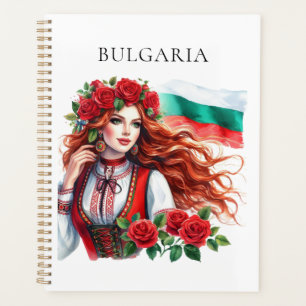 Bulgarian Flag Tradition Folklore Woman Red Roses  Planner