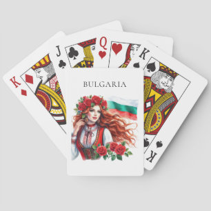 Bulgarian Flag Tradition Folklore Woman Red Roses Poker Cards