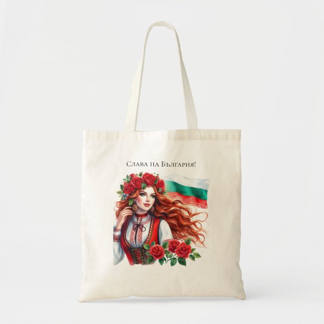Bulgarian Flag Tradition Folklore Woman Red Roses  Tote Bag (Front)