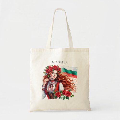 Bulgarian Flag Tradition Folklore Woman Red Roses  Tote Bag