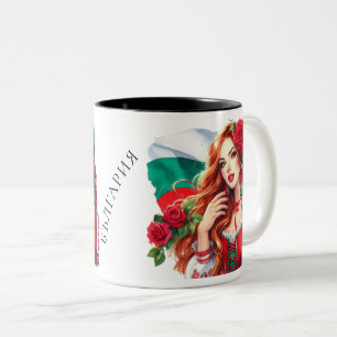 Bulgarian Flag Tradition Folklore Woman Red Roses Two-Tone Coffee Mug