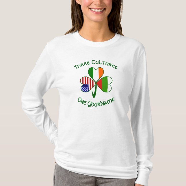 Bulgarian Irish American Shamrock Flag Personalize T-Shirt (Front)