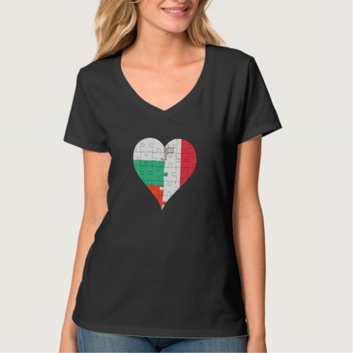 Bulgarian Maltese Flag Heart  T_Shirt