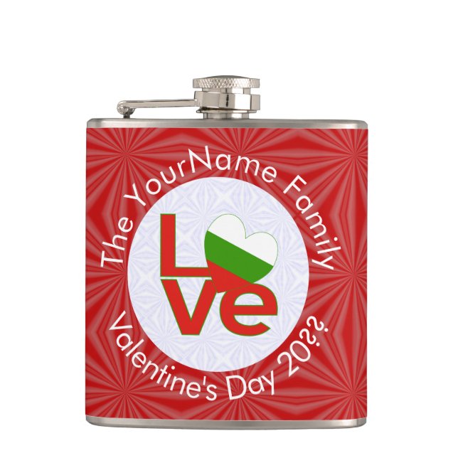 Bulgarian Red LOVE Flag Personalized  Flask (Front)