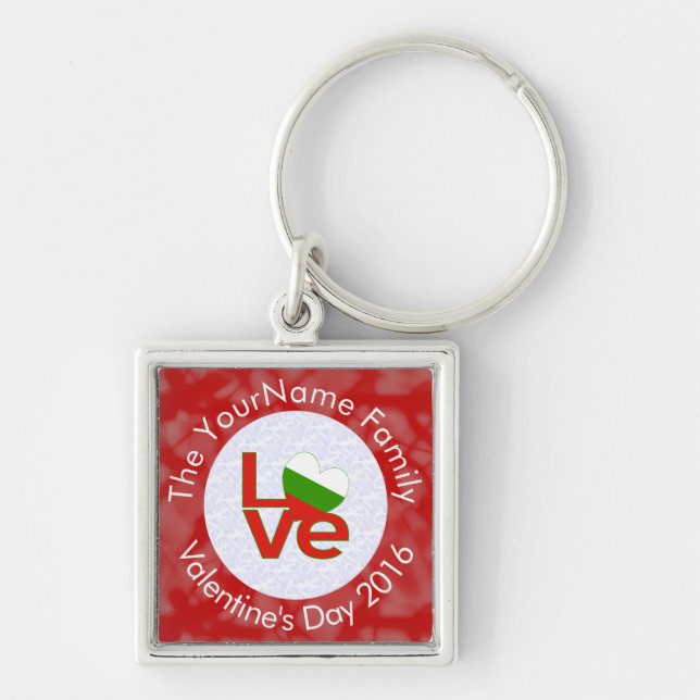 Bulgarian Red LOVE Flag Personalized  Keychain (Front)