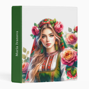 Bulgarian Roses & Folk Woman Floral Watercolor Mini Binder