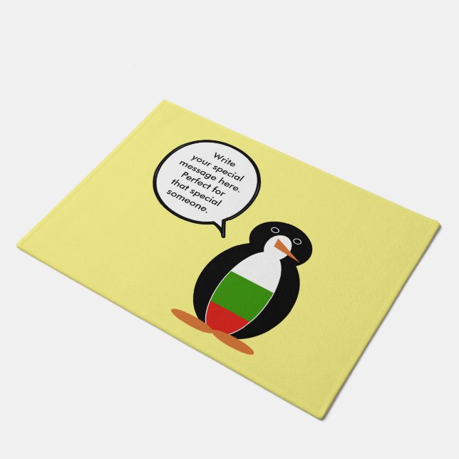 Bulgarian Talking Ms. Penguin Personalized  Doormat (Angled)