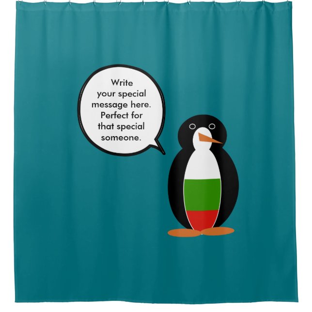 Bulgarian Talking Ms. Penguin Personalized  Shower Curtain (Front)