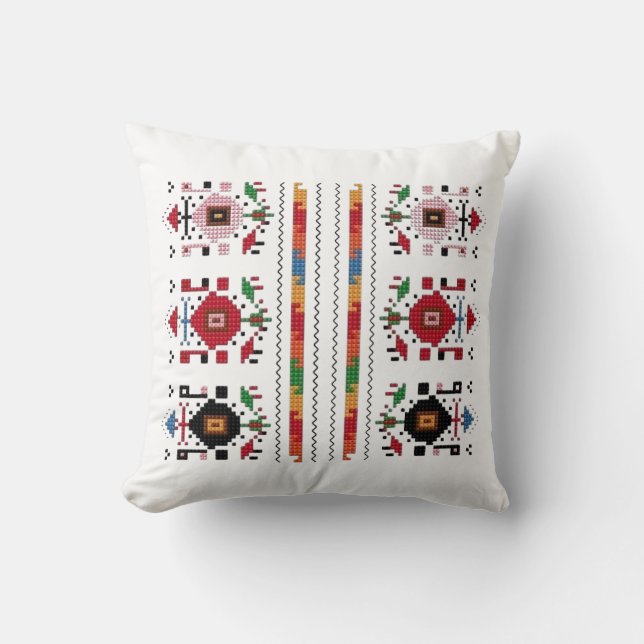 Bulgarian traditional folk motif throw pillow (Front)