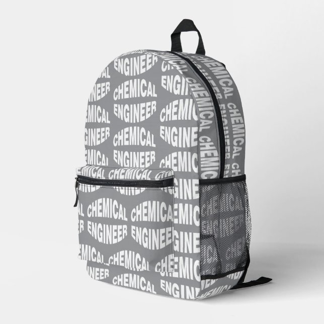 Bulging White Chemical Engineer Text Printed Backpack (Back Corner Right)