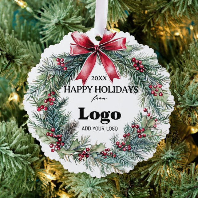 Bulk Budget Happy Holidays Business Logo Employee Ornament Card (Insitu (Tree))