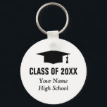 Bulk gifts for students Graduation class keychains<br><div class="desc">Bulk gifts for students. Graduation keychains under $5 dollars. Custom class of graduation party favor key chains for graduate students. Cute gift idea for high school grads with personalized school name and class of year 2020 2021 2022 etc. Graduation hat / cap with tassel design and elegant typography. Also cute...</div>
