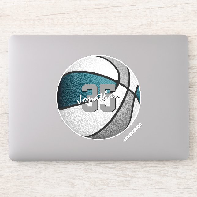 bulk order or buy single teal gray team basketball sticker (Computer)