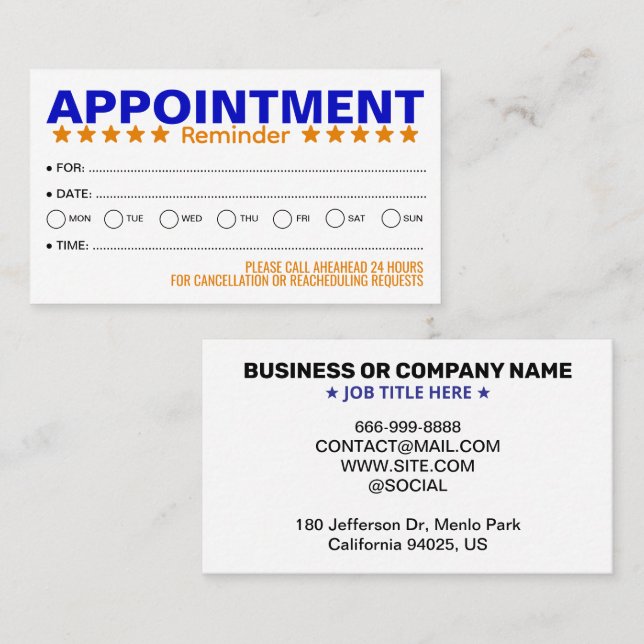 Bulk Patient Appointment Reminder Cards (DATE) (Front/Back)