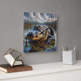 Bull Alligator in Swamp  Gator Wall Clock