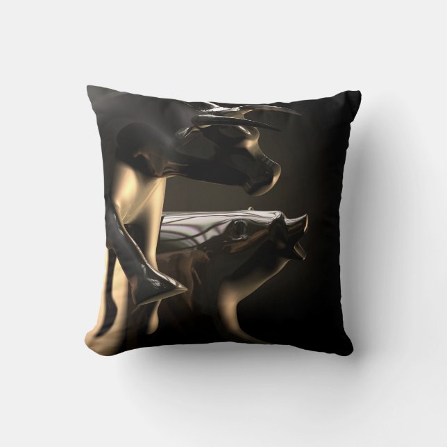 Bull And Bear Market Statues Throw Pillow (Front)