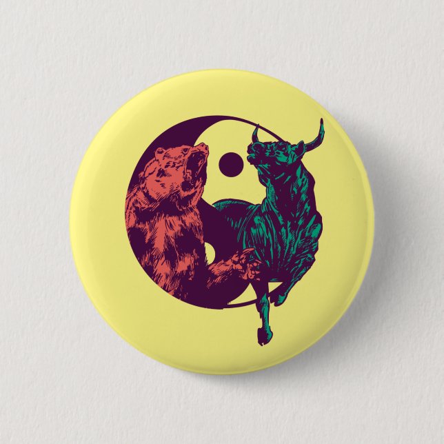 Bull and Bear - Stock Market Button (Front)
