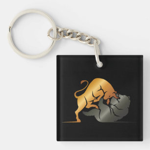 Bull and Bear Stock Market Trading Custom Keychain