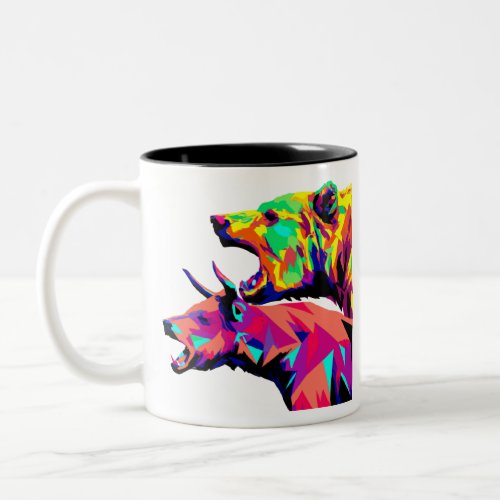 Bull and Bear Stock Trader Two_Tone Coffee Mug