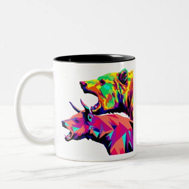 Bull and Bear Stock Trader Two-Tone Coffee Mug (Left)