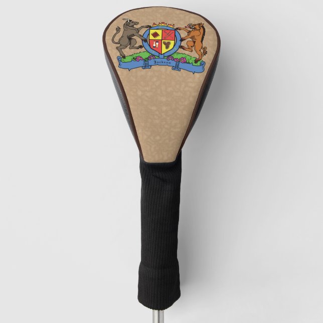 Bull and Boar Rampant BBQ Coat of Arms Golf Head Cover (Front)