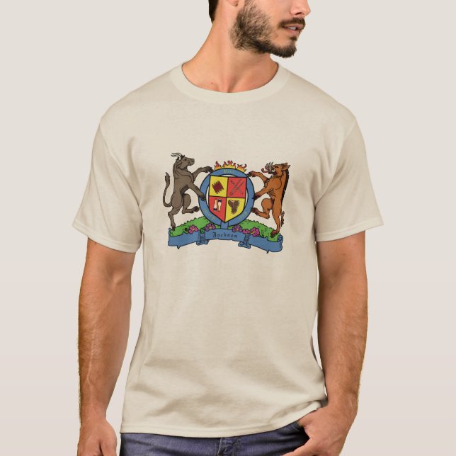 Bull and Boar Rampant BBQ Coat of Arms T-Shirt (Front)