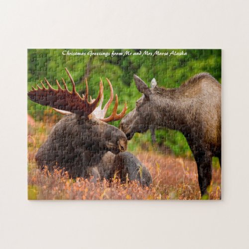 Bull and Cow Moose Alaska Christmas Greetings Jigsaw Puzzle
