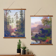 Bull and Cow Moose In The Wilderness Rustic