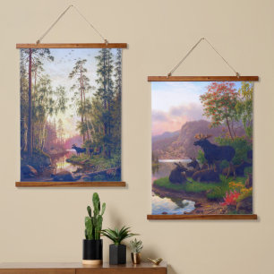 Bull and Cow Moose In The Wilderness Rustic Hanging Tapestry