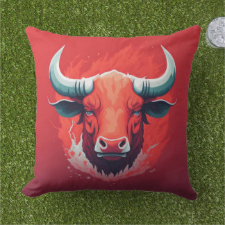 BULL ART, BULL IMAGE OUTDOOR PILLOW