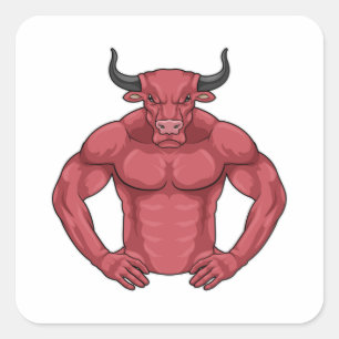 Bull as Bodybuilder extreme Square Sticker