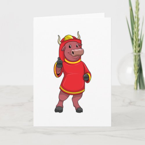 Bull as Firefighter with Helmet Card