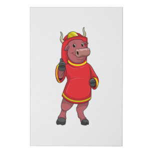 Bull as Firefighter with Helmet Faux Canvas Print