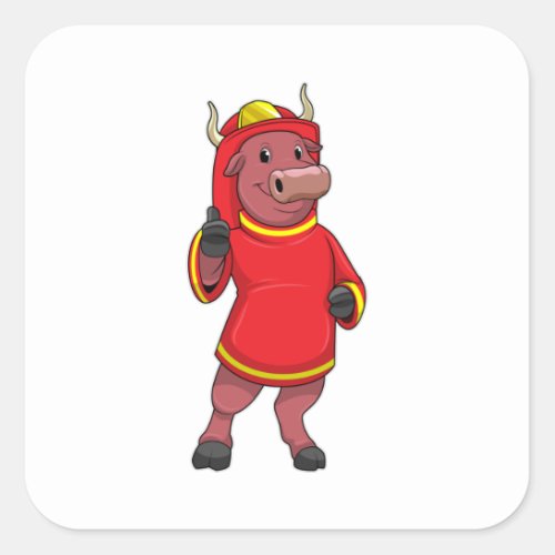 Bull as Firefighter with Helmet Square Sticker