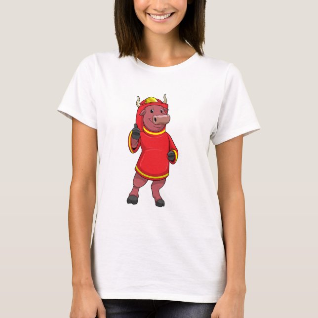 Bull as Firefighter with Helmet T-Shirt (Front)